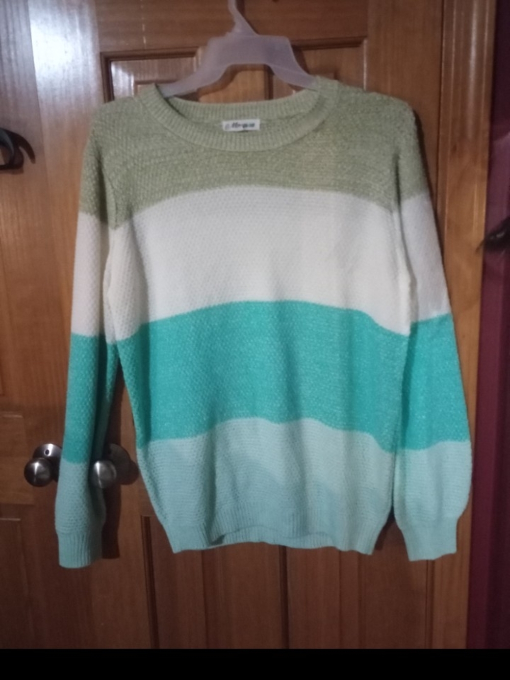 MACARON Striped Crewneck Sweater in Mint, Cream, and Light Teal